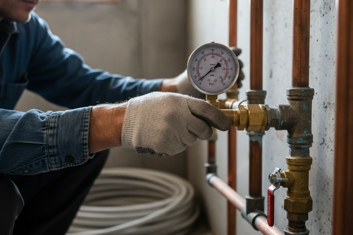 Pressure testing a repaired line during Water Line Repair in Mineral Springs